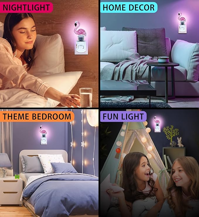 Cota Global Flamingo Night Light - Decorative Night Lights Plug Into Wall with Switch, Unique Handmade Glass LED Night Light For Kids and Adults, Light for Bedroom, Bathroom, Nursery, Hallway - 5 Inch