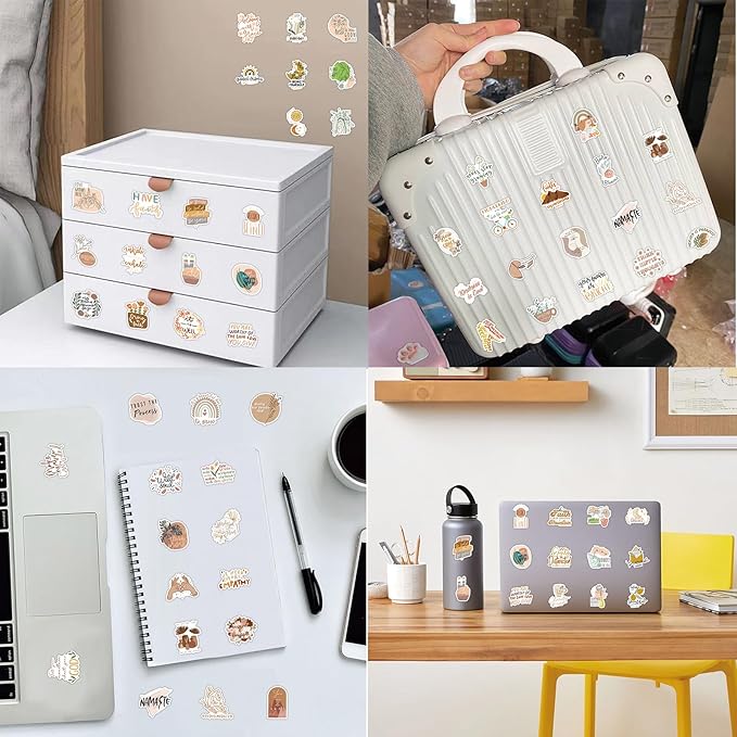 100PCS Boho Inspirational Stickers, Vintage Motivational Aesthetic Stickers for Women Adults Kids Teen Teachers, Retro Vinyl Waterproof Positive Decals for Laptop Water Bottles Phone Scrapbook