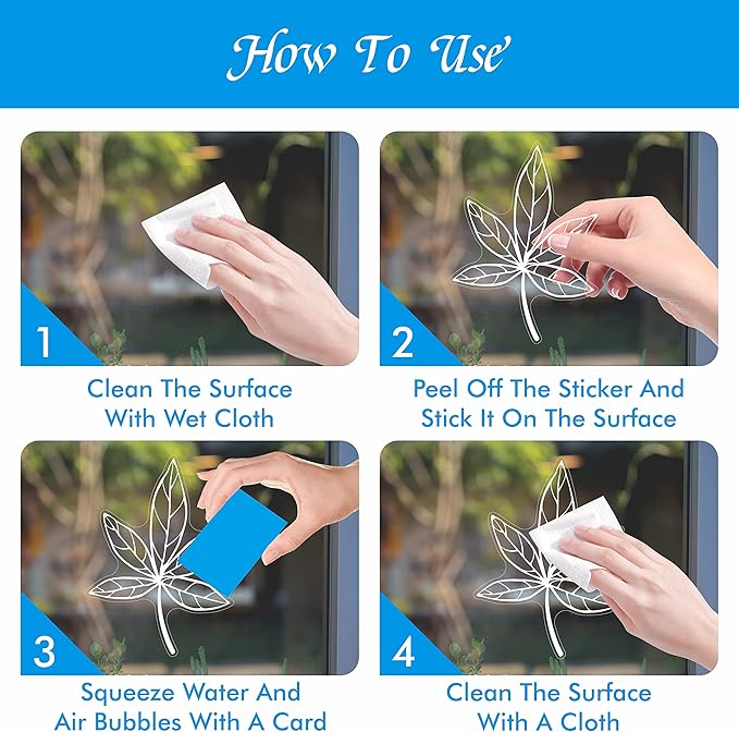 90 PCS Leaf Window Clings - Double Sided White Leaves Stickers - 90 Designs - Reusable Window Decals - Static Clings - Bird Alert - Prevent Bird Strikes