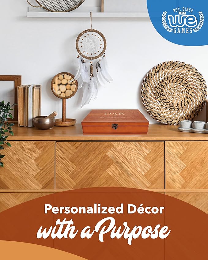 WE Games Wooden Memory Box for Keepsakes – Vintage Decorative Storage Box with Lid - Light Cherry Finish with Engraving