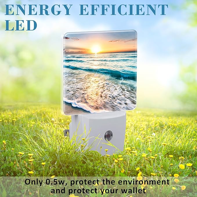 Beautiful Sunrise Over Beach Night Light Plug into Wall with Dusk to Dawn Sensor Cute Nightlight for Kid Girls Boys Women Men Room Decor, Hallway, Kitchen, Bathroom, Nursery, Stairs