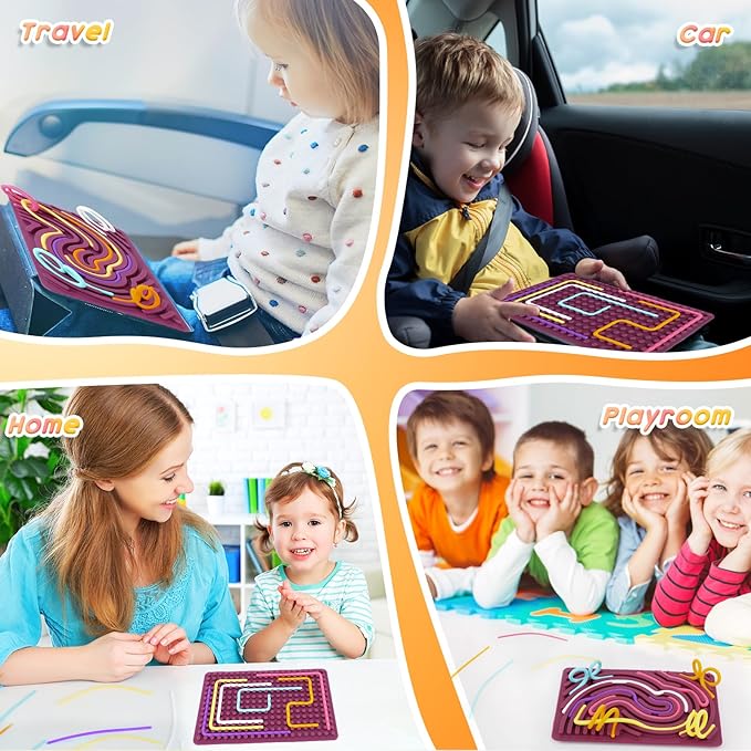 Sensory Activity Board, Silicone Fidget Toy for Stress Relief, Calming, Focus, ADHD and Autism, 6 Colors Sensory Toys Game Controller for Kids 2+ & Adults with 20 Strings (Purple)