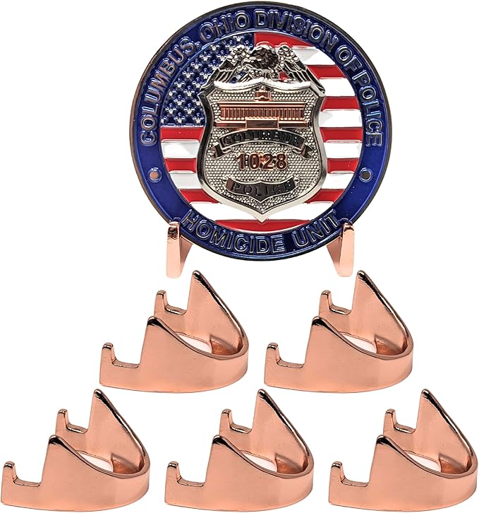 Military Challenge Coin Display Stand - Solid Metal with Anodized Finish - US Vet. Business (Copper Five-Pack)
