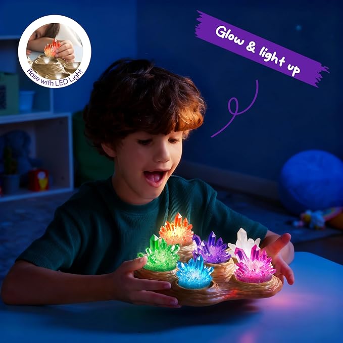 Klever Kits Crystal Growing Lab- 7 Color Crystal Growing Kit with Light-Up Base, Educational Toys Birthday Gift for Boys and Girls, Science Kits for Kids Ages 8-12