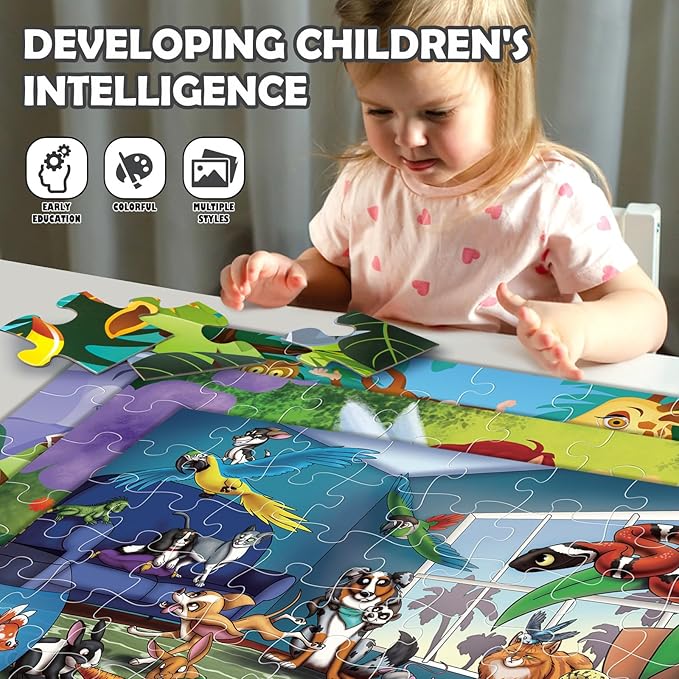 Jumbo Floor Puzzle for Kids Ages 3-5,48-Piece Preschool Learning Development Toys Large Floor Puzzle for Toddlers&Kids Ages 4-8 Years Old, Best Gift for Boys and Girls (3 x 2 Feet) (Animal)