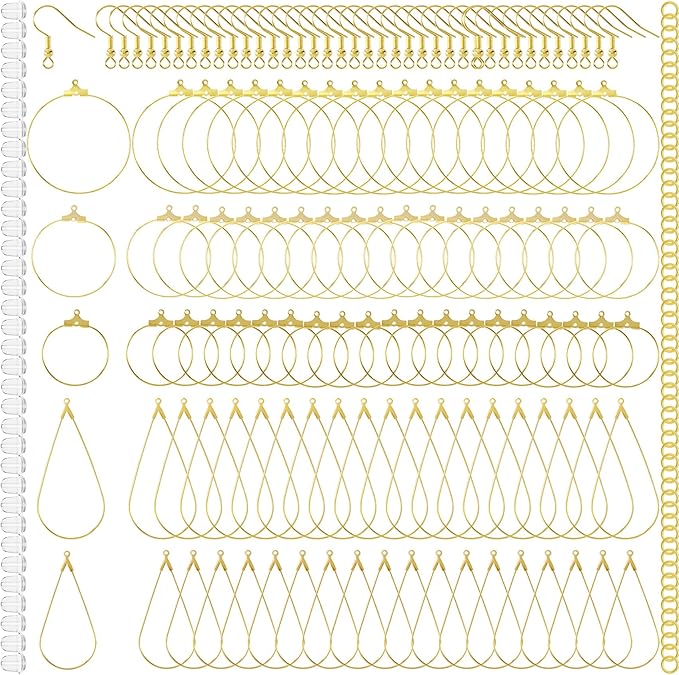 Pndeyo 700pcs Hypoallergenic Hoop Earrings Making Kit, Mix Size Earring Beading Hooks for Women, Spring Earring Wire Hooks Pads Accessories for DIY Jewelry Making- Gold