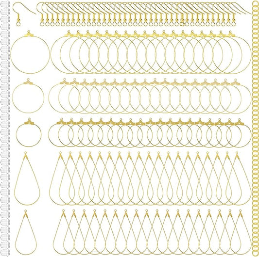 Pndeyo 700pcs Hypoallergenic Hoop Earrings Making Kit, Mix Size Earring Beading Hooks for Women, Spring Earring Wire Hooks Pads Accessories for DIY Jewelry Making- Gold
