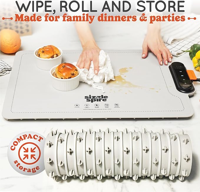 Electric Warming Tray, Rollable Silicone Warming Pad for Food with 4 Temperature Settings, auto Shut-Off, Great Food Warmer Mat for Parties, Buffets, Gatherings and Everyday Use - Gray