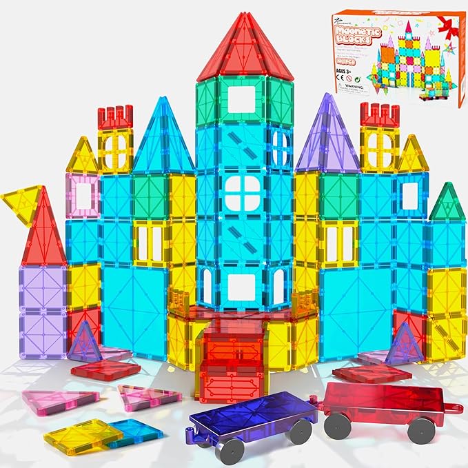 Jasonwell 108PCS Magnetic Tiles Building Blocks Set for Boys Girls Preschool Educational Magnet Construction Kit Stacking STEM Toys Christmas Birthday Gifts for Kids Toddlers 3 4 5 6 7 8 9 + Year Old