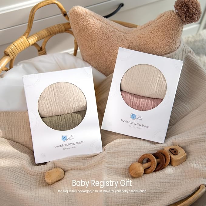 lulumoon Muslin Bassinet Sheets for Baby: Soft & Skin-Friendly Cotton Sheets for Boys and Girls - Fitted for MiClassic & Milliard Bassinet and Large Bedside Sleepers