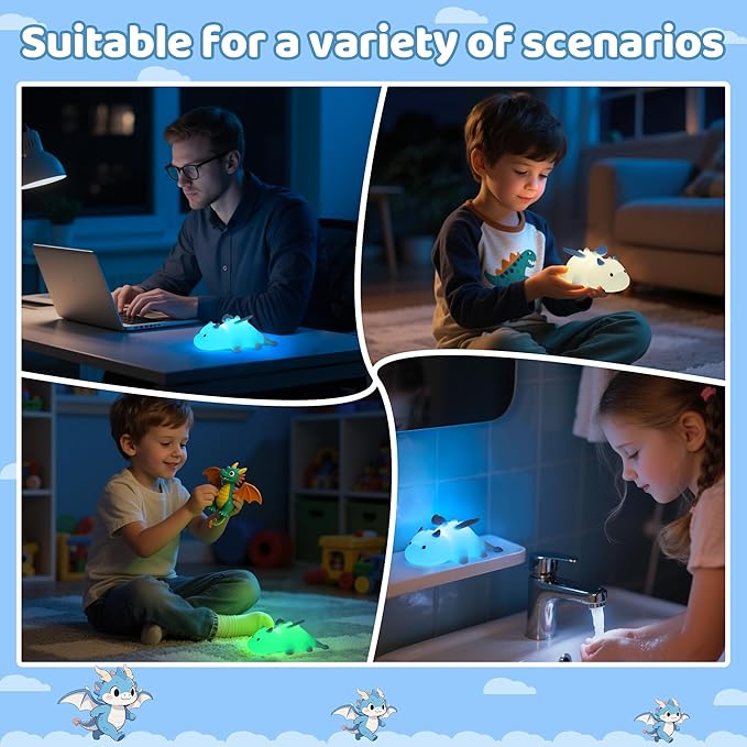 Ammonite Dragon Night Light, Cute Dragon Lamp with 8 Color Lights, Soft Silicone Kids Nursery Nightlight LED Touch Light, Kids Bedroom Decor as Xmas Birthday Gifts