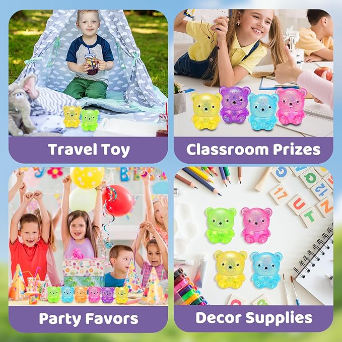 12Pack Fidget Toys Squishy ，Cute Bear Squeeze Ball , Stress Balls for Stress Relief，Pull Stretch Classroom Prize Party Favors Toys for Kids