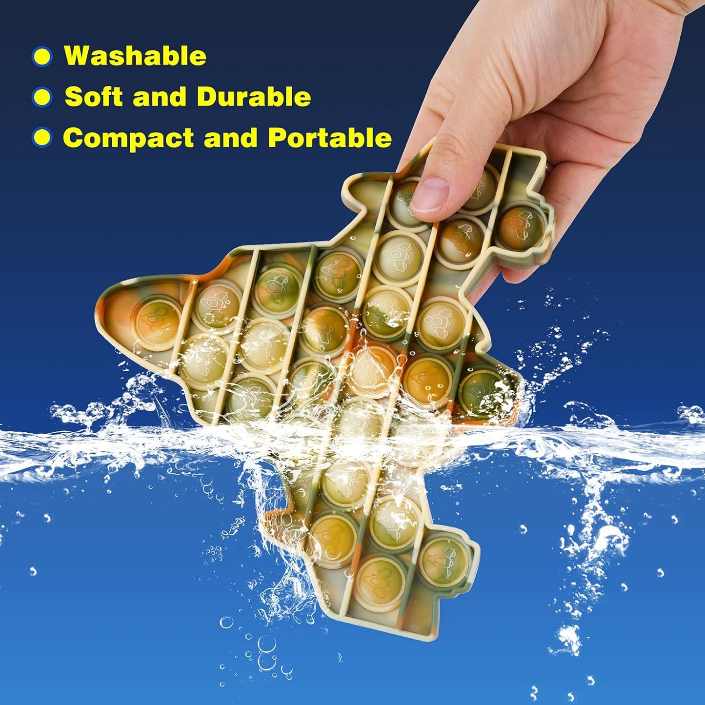 NiHealth Fidget Pack 2PCS Push Pop Bubble Fidget Sensory Fidget Toys for Stress Relief Bubble Popper Fidget Toy, Silicone Squeeze Toy for Kids Adults (Camo Colors T-Rex Dinosaur + Fighter Jet)