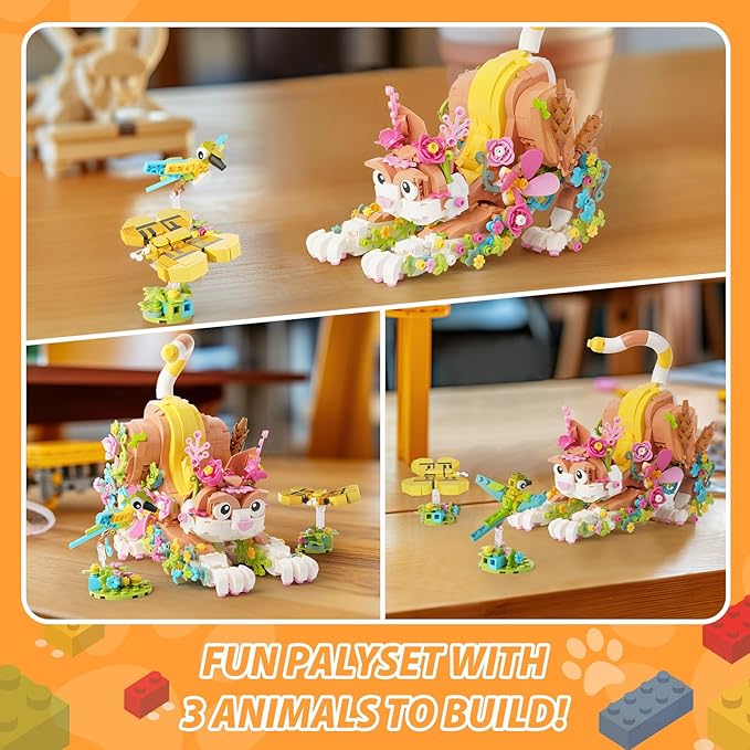 JOJO&Peach Cat and Flower Building Toy Set for Girls, Animals Plant Model Ideas Birthday for Women Adults Teens Age 8 9 10 11 12+ (1038 Pieces)