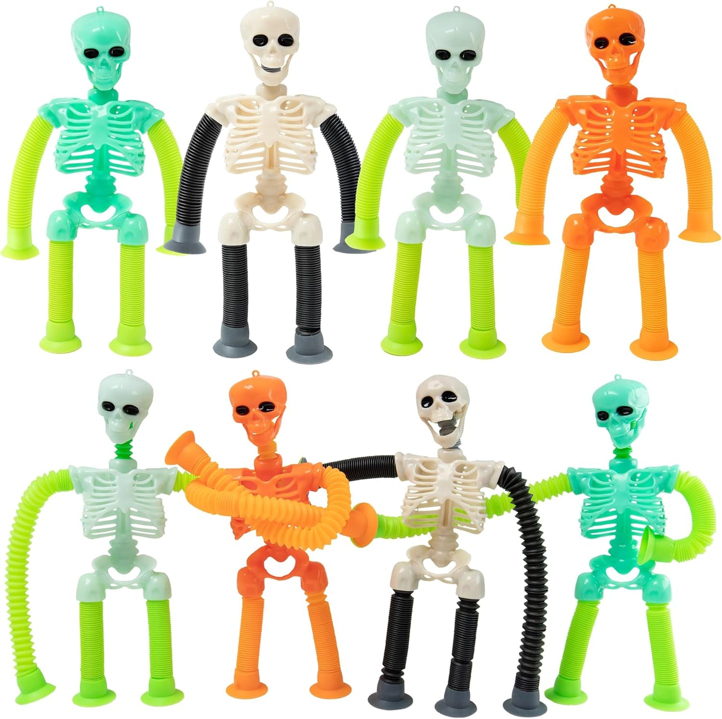 8PCS Telescopic Suction Cup Skeleton Toys, Shape Changing Telescopic Pop Tube Halloween Skeleton Fidget Toys, Skeleton Action Figure for Halloween Party Favors Kids Toddler Gift