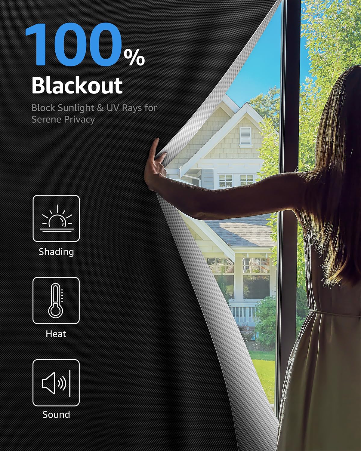 Sumobaby Blackout Curtains for Bedroom Portable 53"x72",No Drill Blackout Shades with Upgraded Hook&Loop Tapes,100% Black Out Window Cover,Thermal Insulated Blinds for Bedroom,Nursery(1 Panel,Black)