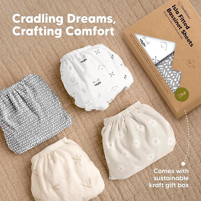 2-Pack Baby Bassinet Sheets Girl, Boy - 33x17 Viscose Derived from Bamboo Bedside Mattress Fitted Bassinet Sheets, Compatible with Halo Bassinest Swivel Sleeper, Baby Delight, Graco (Nordic)