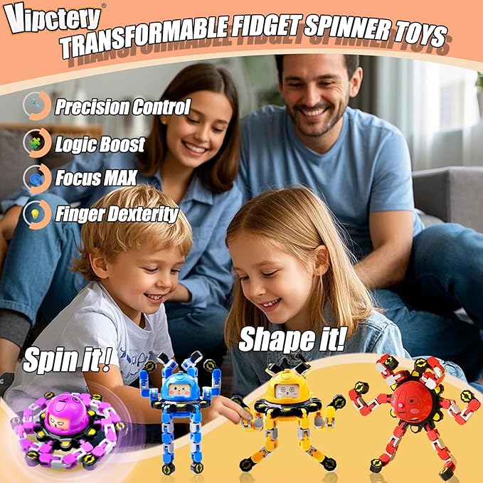 8Pcs Transformable Fidget Spinners for Kids Fidget Toys Teens Adults Sensory Toys with Autism ADHD Stocking Stuffers Bulk Gifts for Boys Girls Party Favors Travel Activities B