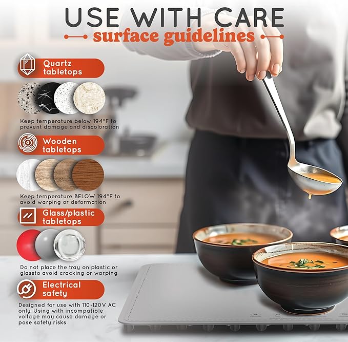 Electric Warming Tray, Rollable Silicone Warming Pad for Food with 4 Temperature Settings, auto Shut-Off, Great Food Warmer Mat for Parties, Buffets, Gatherings and Everyday Use - Gray