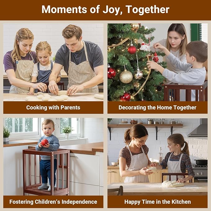 COSYLAND Toddler Step Stool Height Adjustable – Portable Kids Kitchen Stool Helper with Stabilizing Base Block – Toddler Standing Tower for Bathroom Living Room Dining Room (Brown)