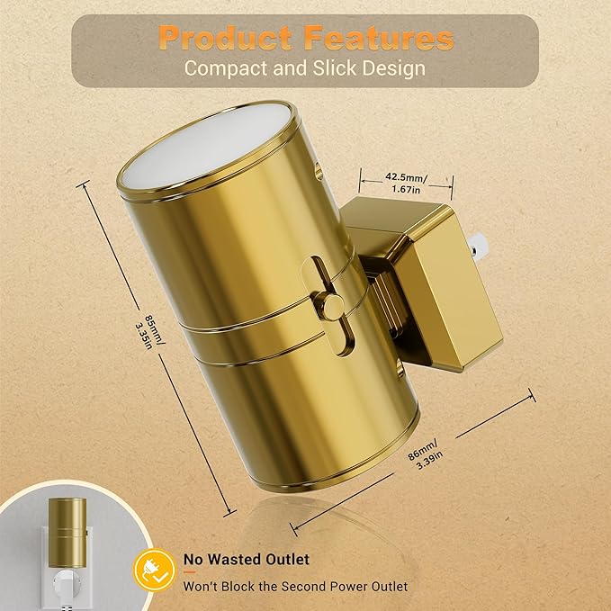 JandCase Night Light, LED Night Lights Plug into Wall, 2 Pack Automatic Nightlight with Light Sensor, 3000K Soft White 0-100LM Dimmable Modern Nightlight for Kids Bedroom Hallway