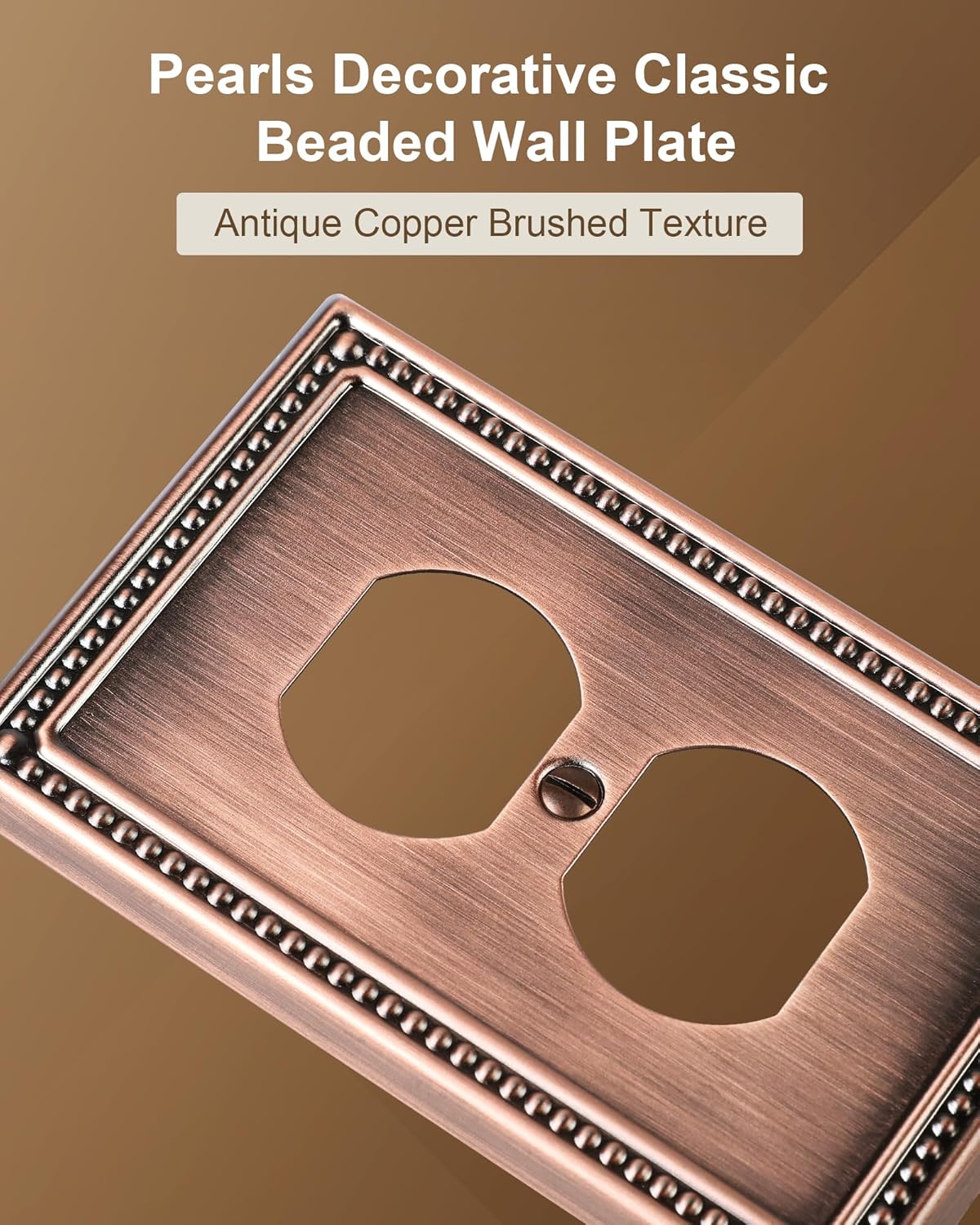 2-Pack Duplex Outlet Cover Plate, Antique Copper Metal Wall Plates for Electrical Outlets, 1 Gang Receptacle Cover, Pearls Decorative Switch Plates and Outlet Covers