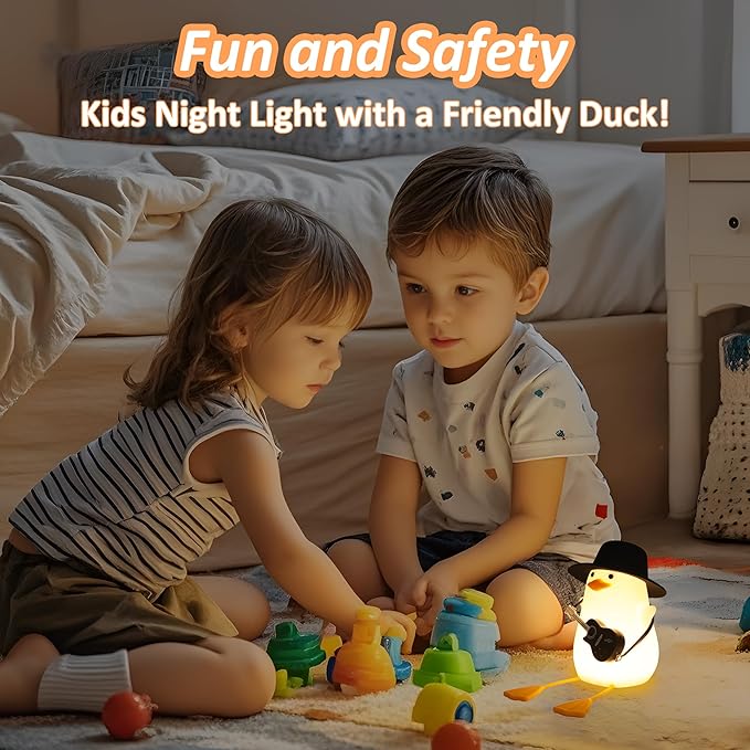 Duck Night Light, Squishy Duck Lamp, Silicone Bedside Light Up Funny Duck with Dimmer & Rechargeable. Birthday Gifts for Friends Women(Guitar Duck)
