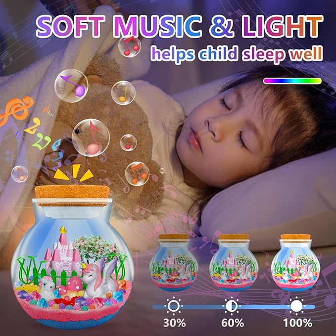 Uni-Corn Terrarium Kit with Music Boxes, Uni-Corn Toys for Girls Ages 4 5 6 7 8 9 10 11 12 Years Old, Arts and Crafts for Kids with Music LED Lights Up & Remote Control