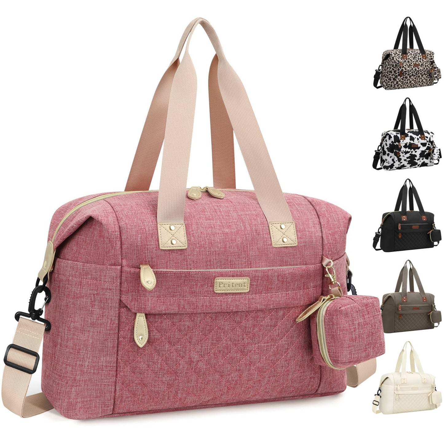 Diaper Bag Tote - Diaper Baby Bags with Pacifier Case, Shoulder Straps, Stroller Clips, Waterproof Large Mommy Bag Maternity Bag Travel Baby Bag for Mom and Dad, Pink