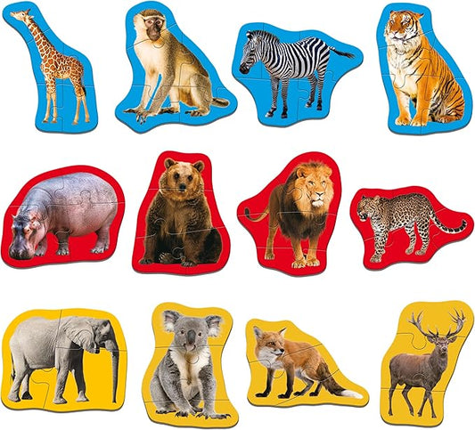 12 Pack Wild Animal Puzzles, 48 Pieces Step-by-Step Animal Jigsaws, Realistic Safari Animal Jigsaw Puzzles with Name Guide Early Learning for Beginner Preschool Toddlers 3+ Years Old
