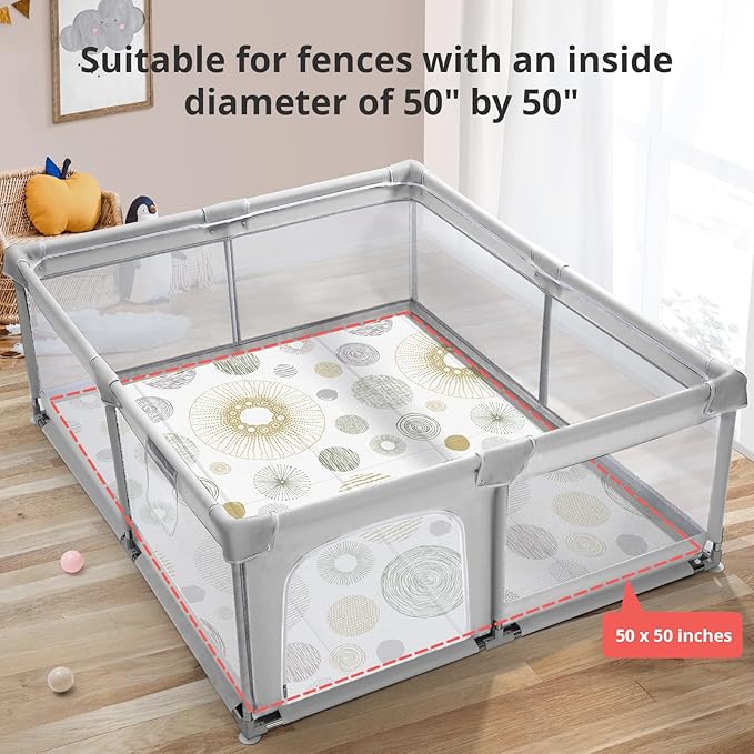 Foldable Baby Play Mat, PIGLOG 50X50 Playpen Mat for Babies and Toddlers Kids, Portable Baby Floor Playmat for Tummy Time, Reversible Playmats, Safe Waterproof Foam Playmat for Infant, Round