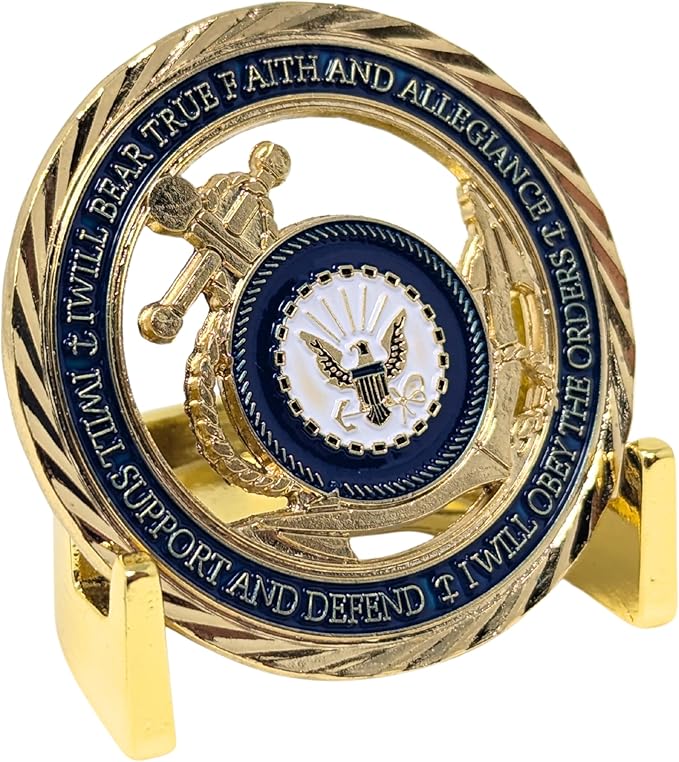 Military Challenge Coin Display Stand - Solid Metal with Anodized Finish - US Vet. Business (Gold Five-Pack)