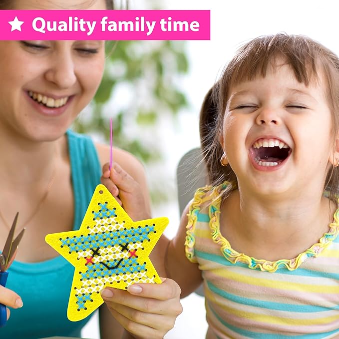 KRAFUN Cross Stitch Kits for Kids Beginners, 4 Unicorn Cross Stitching Keyrings Arts & Crafts, Needlepoint Embroidery Kit for Girls 5-13 Craft Kit Backpack Charms, Ornaments