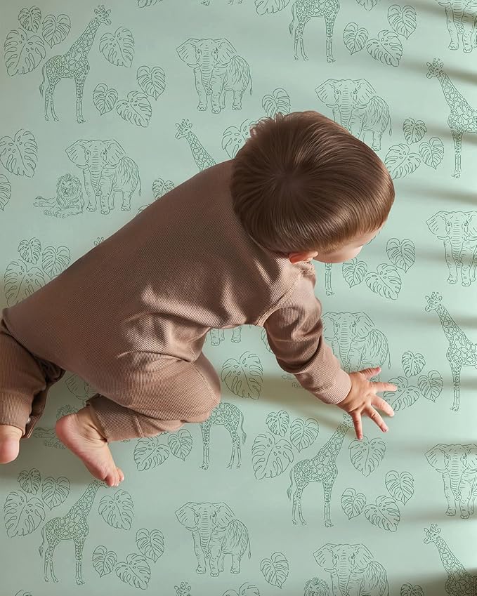 Pack and Play Sheets Fitted 3 Pack, Mini Crib Sheets for Pack N Play Mattress Stretchy Portable Playard Sheets, Soft Breathable Green & Blue Dinosaur