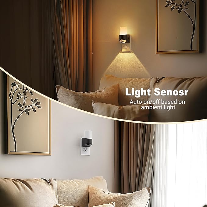 JandCase LED Night Lights Plug into Wall, Decorative Night Light with Dusk to Dawn Sensor, Adjustable Brightness, 3000K Warm White Nightlight Plug in for Kids, Bathroom, Hallway, Bedroom, Stairway
