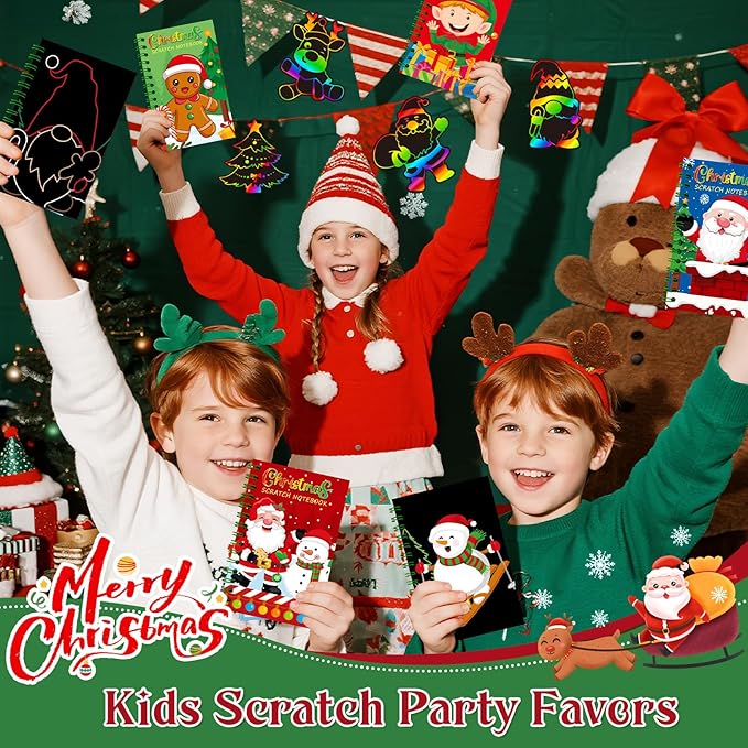 12 Pack Christmas Scratch Art Party Favors for Kids - Rainbow Scratch Paper with Christmas Scratch Off Cards Easter Birthday Goodie Bags Stuffers - Winter Holiday Gifts DIY Classroom Prizes