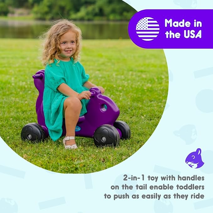 Careplay 2-in-1 Squirrel Push & Ride-on Toy, Indoor & Outdoor Use, Low Profile Seat, Recommended for Children up to 50lbs, Durable Construction, Made in The USA, Purple