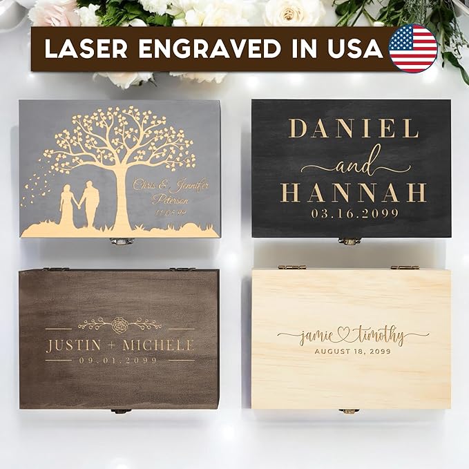 Personalized Wedding Memory Box for Keepsakes Custom Engraved Keepsake Box for Bridal Gifts Photos Jewelry Mementos - Storage Boxes for Valentine's day Newlyweds Anniversaries Engagement Bridal Shower