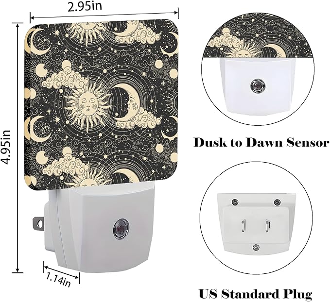 Moon and Sun Night Light,Plug Into Wall for Boys Girls Bedroom Decorative Square Night Light Lamp 0.5w Sleep Friendly