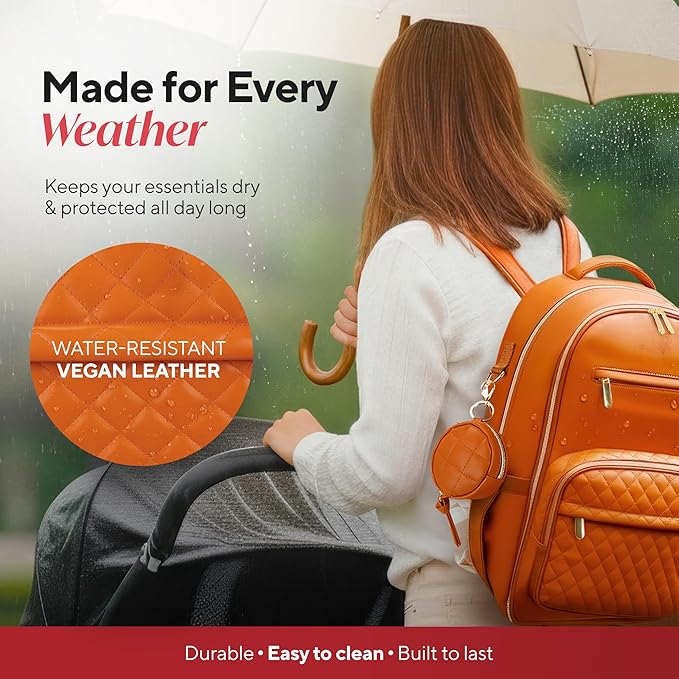 Award-Winning Premium Leather Diaper Bag Backpack – Stylish, Durable, Waterproof Vegan Leather with PEVA Changing Pad & Baby Headrest, Travel-Friendly, Organized for Busy Parents