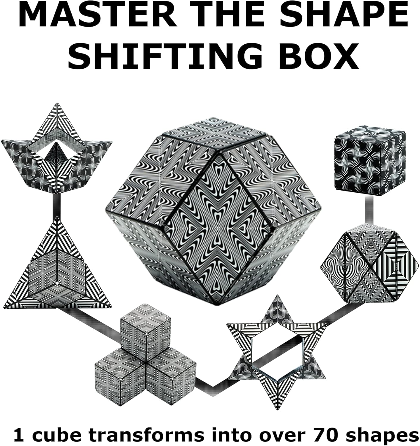 Shashibo Shape Shifting Box - Award-Winning, Patented Fidget Cube w/ 36 Rare Earth Magnets - Transforms Into Over 70 Shapes, Gift Box, Download Fun in Motion Toys Mobile App (Black & White, 2 Pack)
