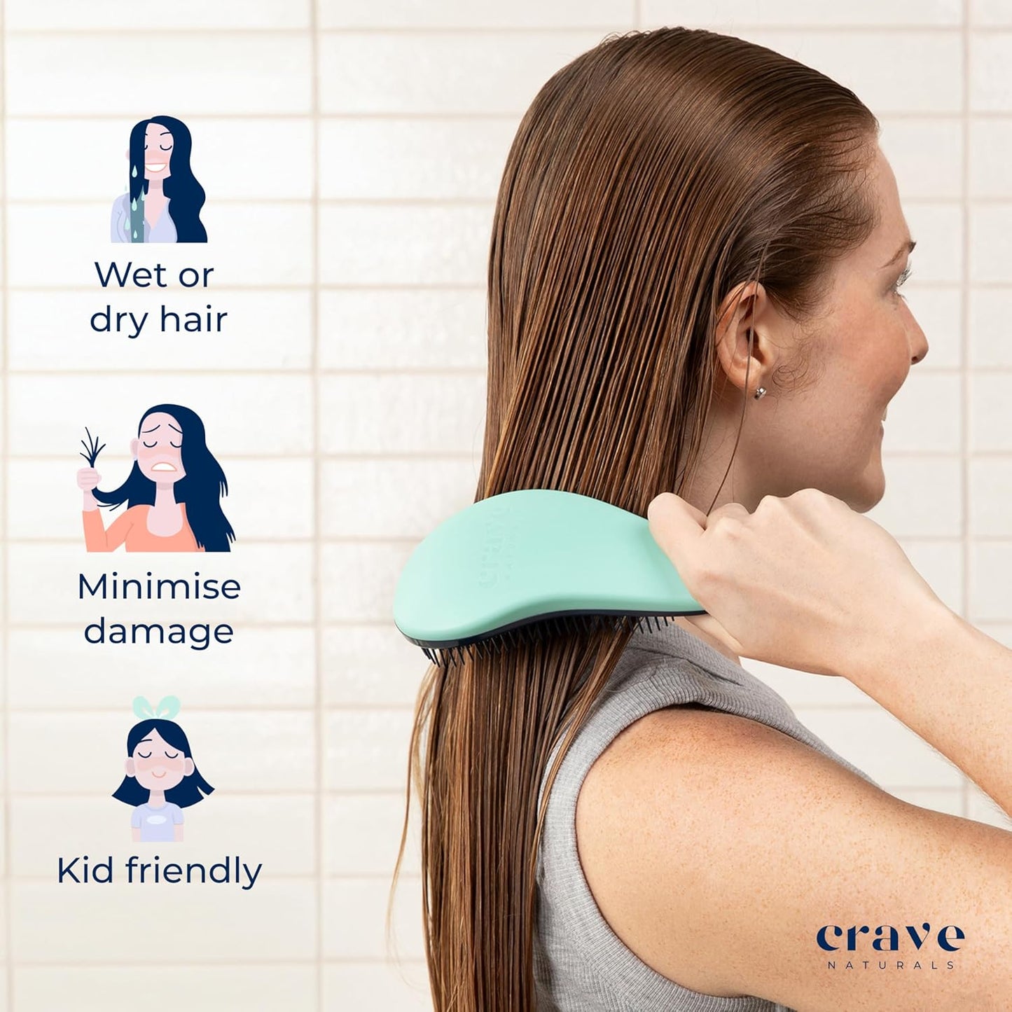 Crave Naturals Biggie Glide Thru Hair Brush - Detangler Brush for Curly, Straight, Wet or Dry Hair - Gentle Detangling Brushes for Adults, Kids, Toddlers - Hair Accessories for Women, 8.4"x3.4" - Mint