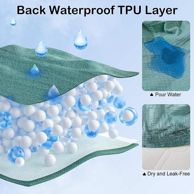 Baby Bassinet Sheets TPU Waterproof 2 Pack Soft Muslin Bedside Bassinet Mattress Sheets with Bottom Elastic Band for Baby Boy Girls Unisex Fit Hourglass Oval and Rectangle, Green Ivory