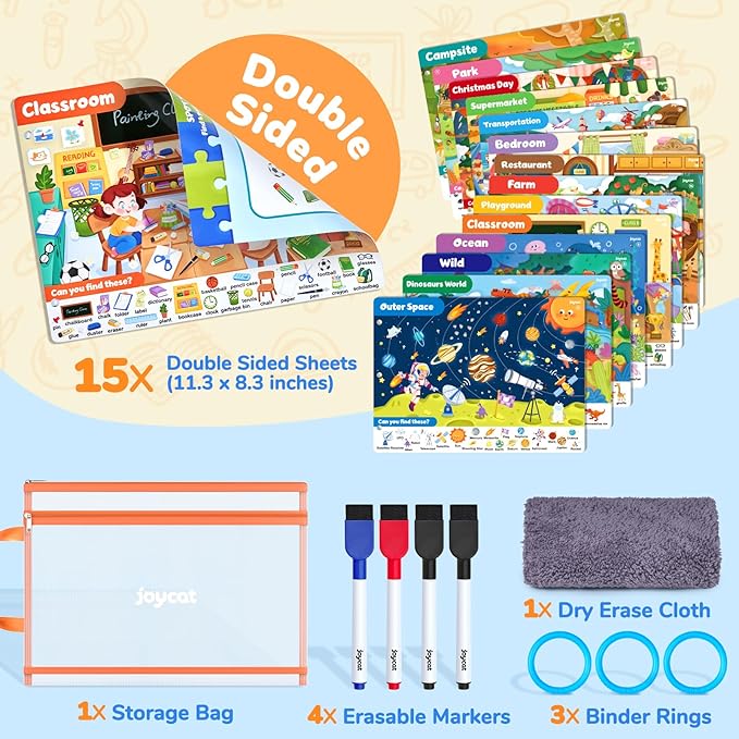 JoyCat Seek & Find Game Books - Preschool Learning Activity for Toddlers & Kids Ages 3-5, Travel Activities Toys for Road Trip Car Airplane, Busy Book, Birthday Gifts for Girls and Boys Ages 4-8