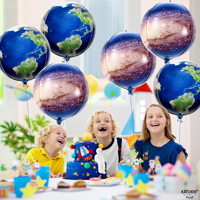 KatchOn Globe and Galaxy Balloons - 22 Inch, Pack of 6 | Earth Day Decorations | World, Planet Balloons for Travel Themed Party Decorations