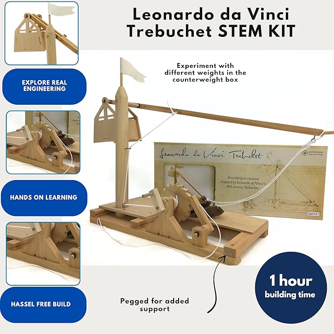 PATHFINDERS Leonardo da Vinci Trebuchet STEM Kit – Build Your Own Medieval Siege Engine – Educational Wooden Model for Kids Teens & Adults, DIY Engineering Project, Science Experiment Gift