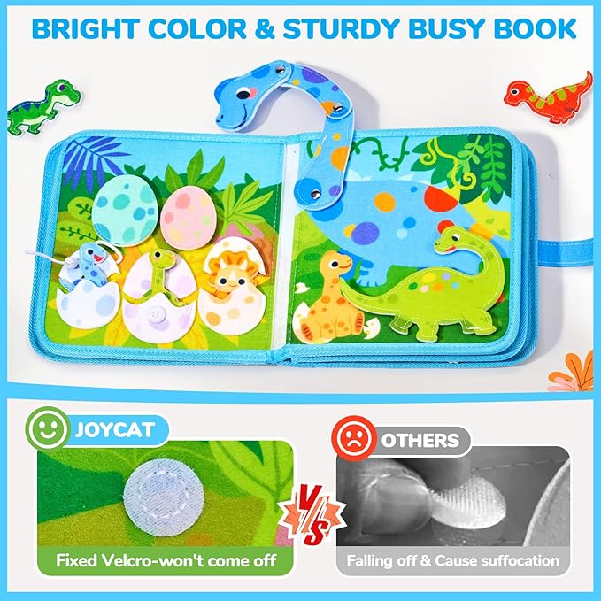 JoyCat Toddler Dinosaur Busy Book, Busy Board for 2 3 4 5Year Old -Travel Toy Quiet Activity Book, Life Skills & Fun Games - Autism Sensory Toy, Toddler Easter Basket Stuffers Gifts