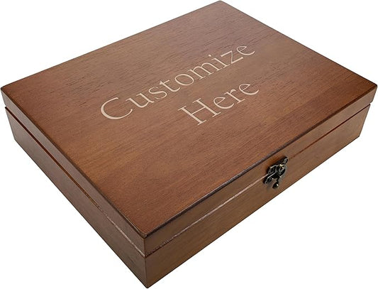 WE Games Custom Engraved Wooden Treasure Box with Lid & Brass Latch - Walnut Finish