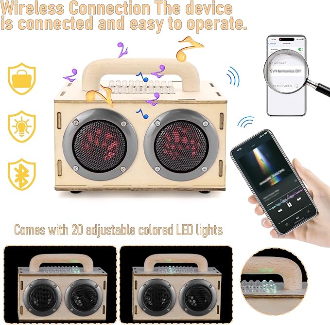DIY Bluetooth Speaker Kit, STEM Projects for Kids & Adults Age 8-12, Build Portable Speaker with LED Light, Science Experiment Electronics Set, Birthday Gifts for Boys & Girls
