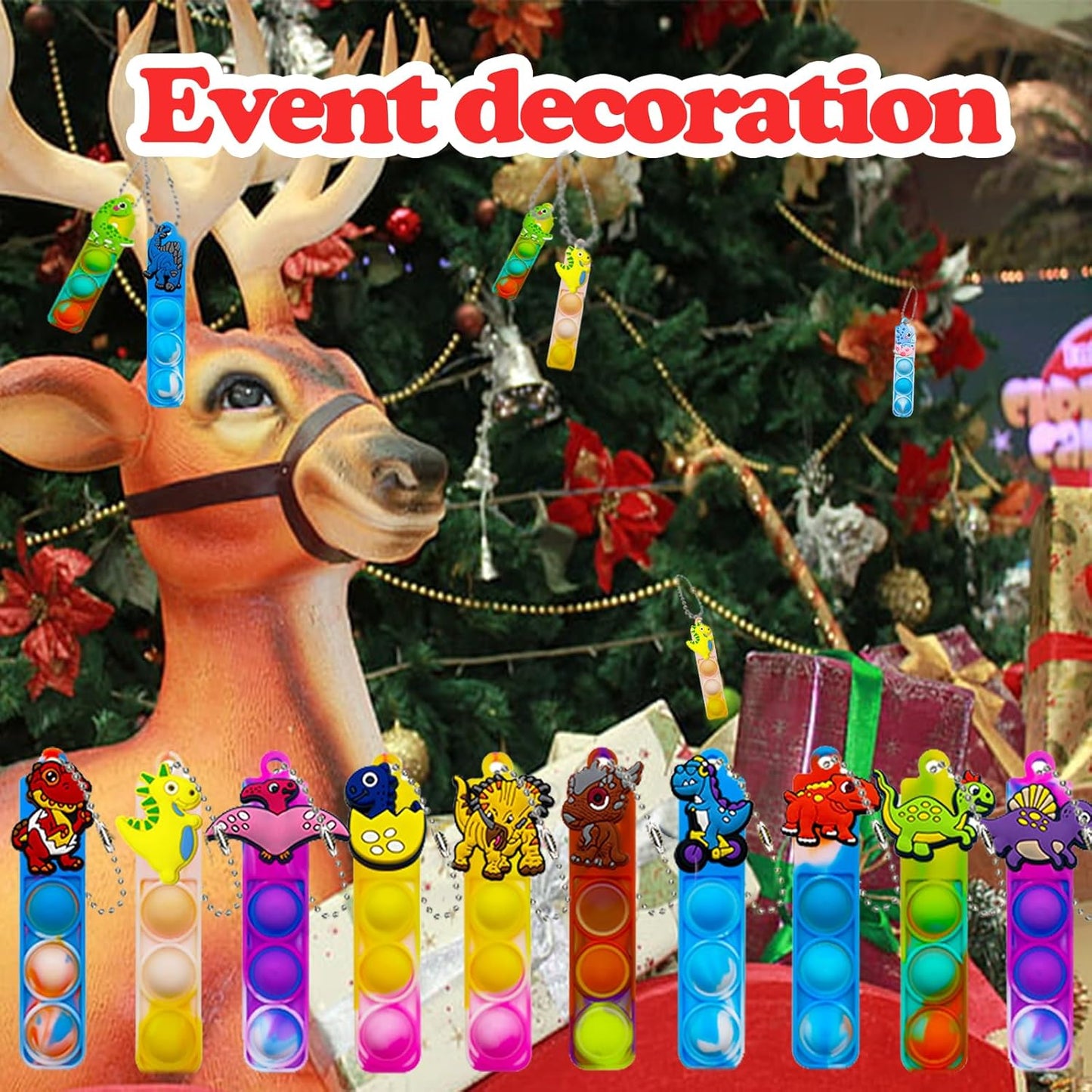 26 Pcs Mini Keychain Pop Fidget Toys for Kids, Birthday Party Favors for 3-5, 4-8, 8-12, Bulk Sensory Toys for Classroom Prizes, Party Supplies for Pinata Stuffers, Carnival Prizes (Dinosaur)